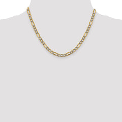 14K Yellow Gold 5.25mm Semi-solid with Rhodium Pave Figaro Chain