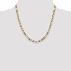 14K Yellow Gold 5.25mm Semi-solid with Rhodium Pave Figaro Chain