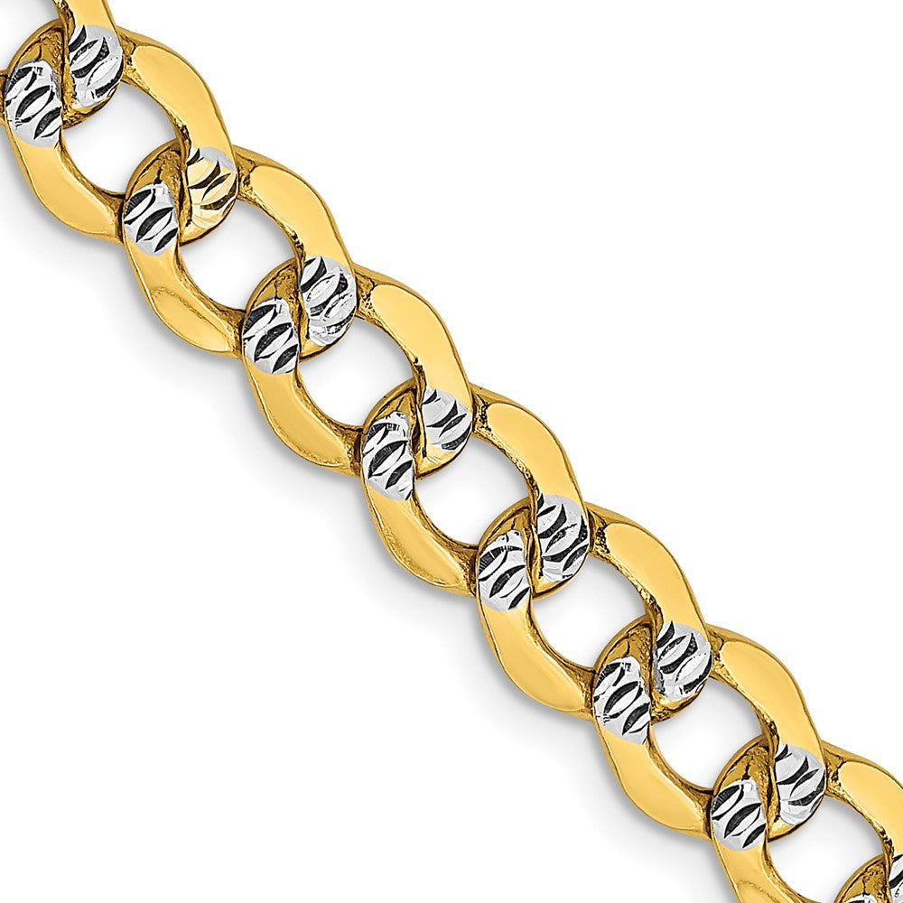 14K Yellow Gold 6.75mm Semi-solid with Rhodium Pave Curb Chain