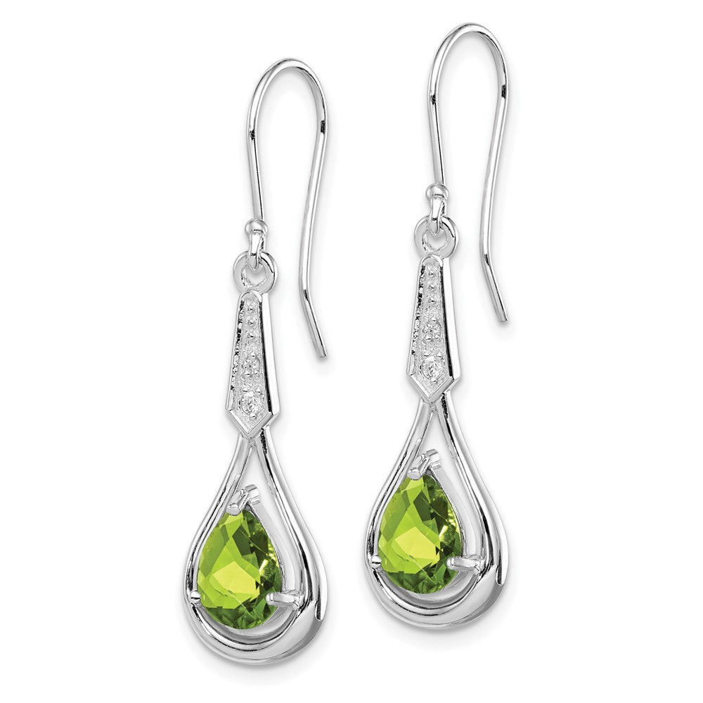 Rhodium-plated Sterling Silver CZ and Peridot Dangle Earrings