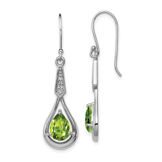 Rhodium-plated Sterling Silver CZ and Peridot Dangle Earrings