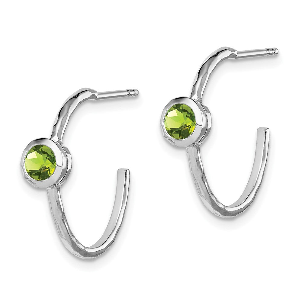 Rhodium-plated Sterling Silver Peridot Post Hoop Earrings