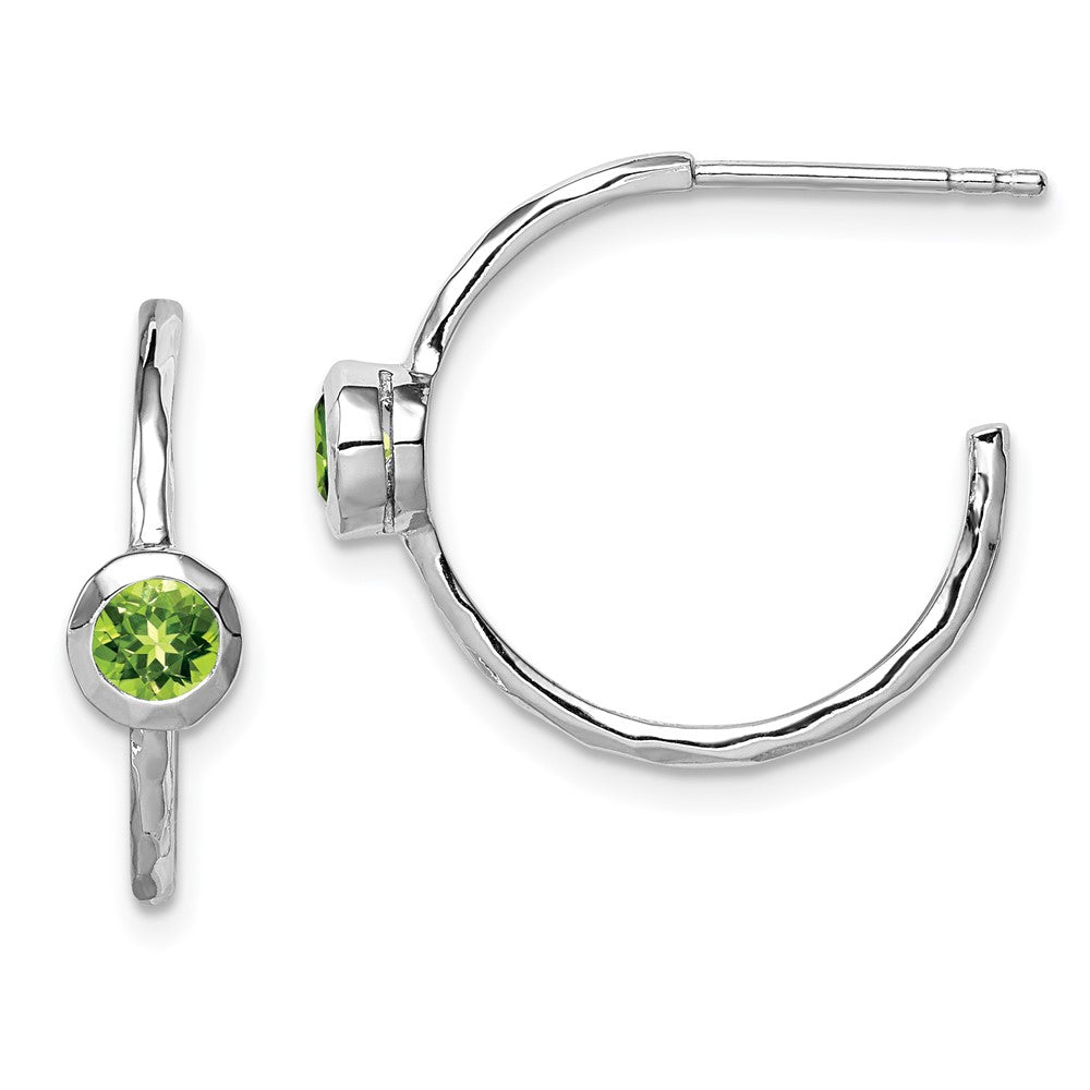 Rhodium-plated Sterling Silver Peridot Post Hoop Earrings