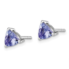 Rhodium-plated Sterling Silver Trillion Tanzanite Post Earrings