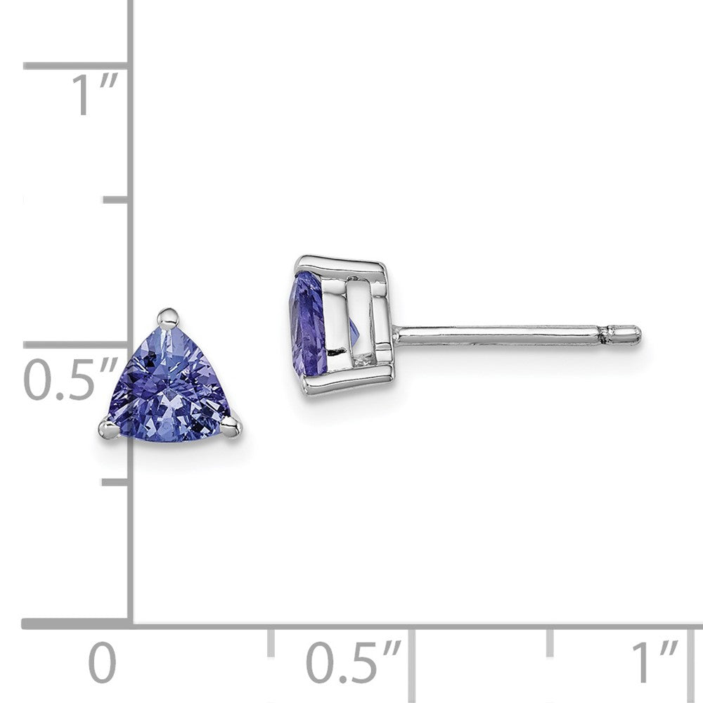Rhodium-plated Sterling Silver Trillion Tanzanite Post Earrings