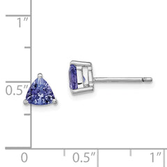 Rhodium-plated Sterling Silver Trillion Tanzanite Post Earrings