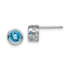 Rhodium-plated Sterling Silver Blue Topaz Round Post Earrings