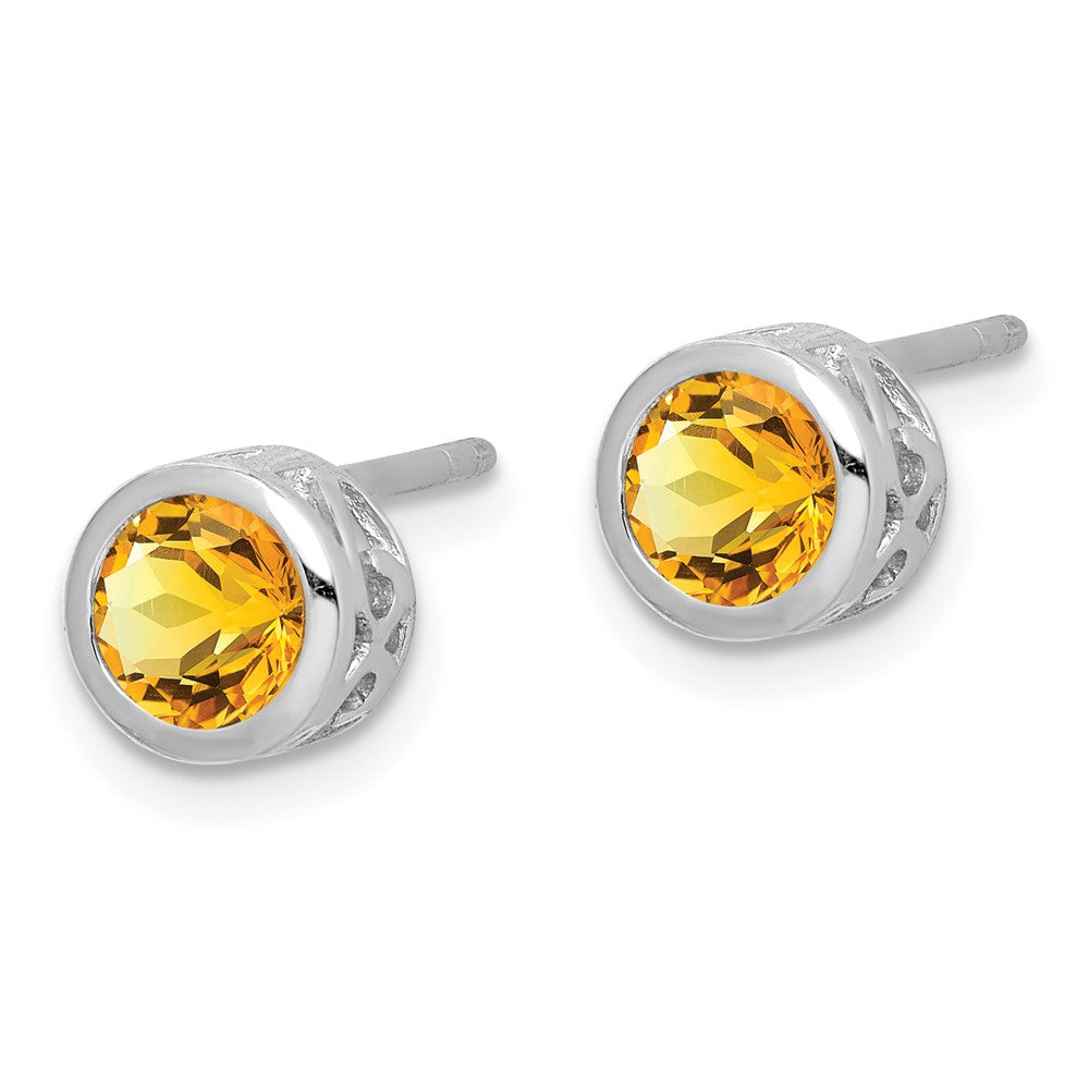 Rhodium-plated Sterling Silver Polished Citrine Round Post Earrings