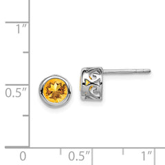 Rhodium-plated Sterling Silver Polished Citrine Round Post Earrings