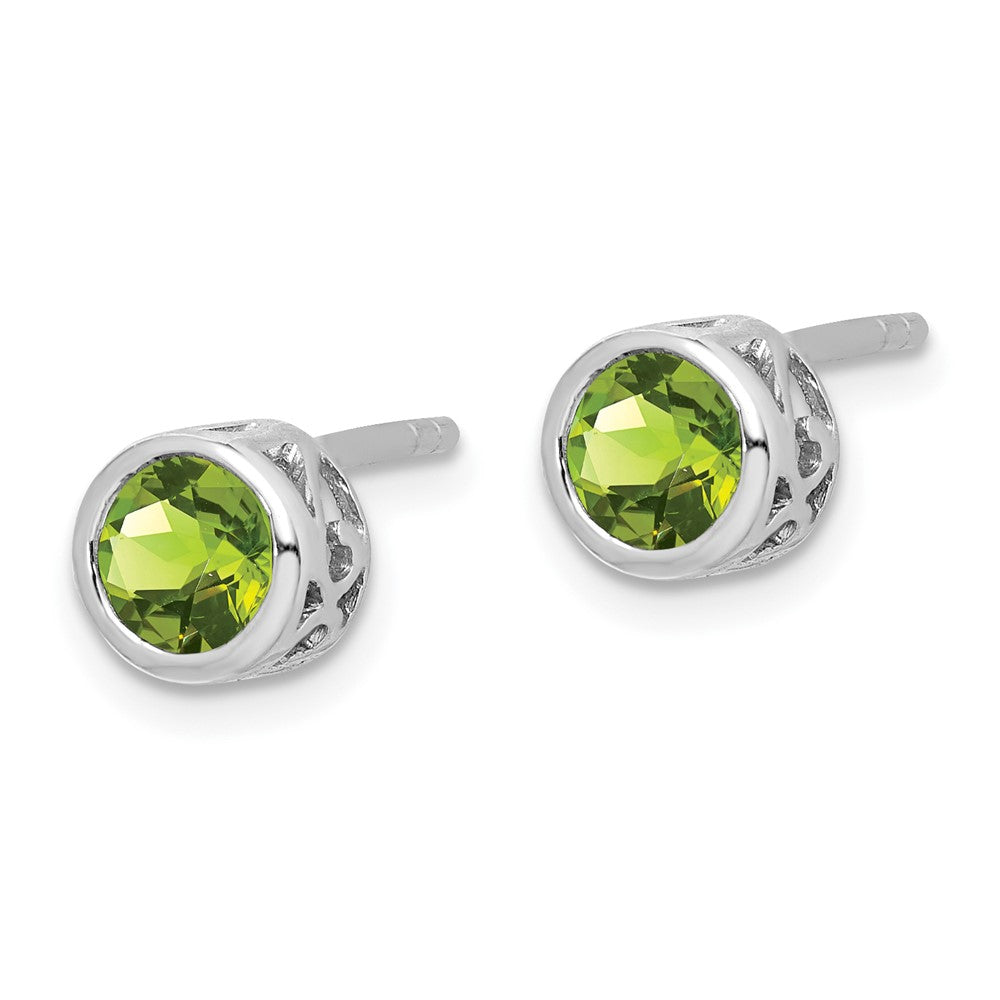 Rhodium-plated Sterling Silver Polished Peridot Round Post Earrings