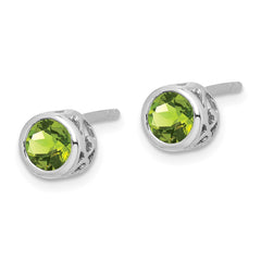 Rhodium-plated Sterling Silver Polished Peridot Round Post Earrings