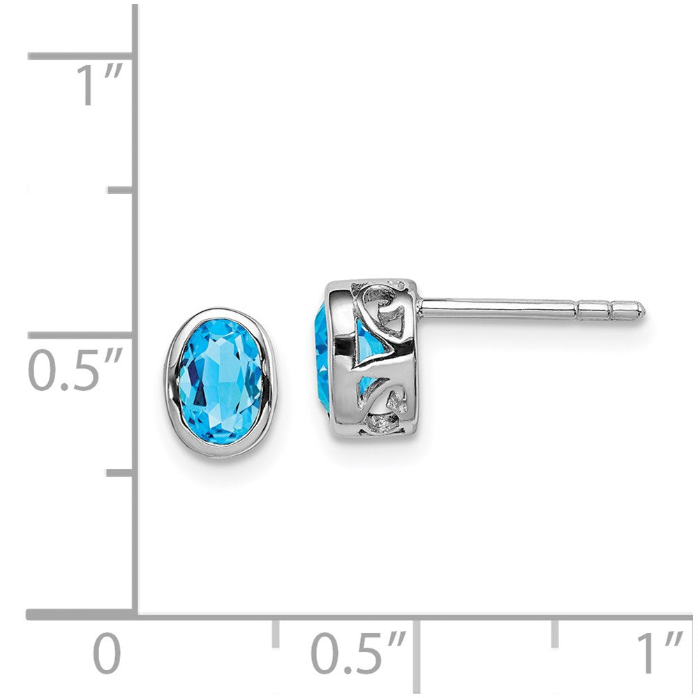 Rhodium-plated Sterling Silver Polished Blue Topaz Oval Post Earrings