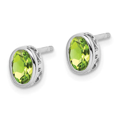 Rhodium-plated Sterling Silver Polished Peridot Oval Post Earrings