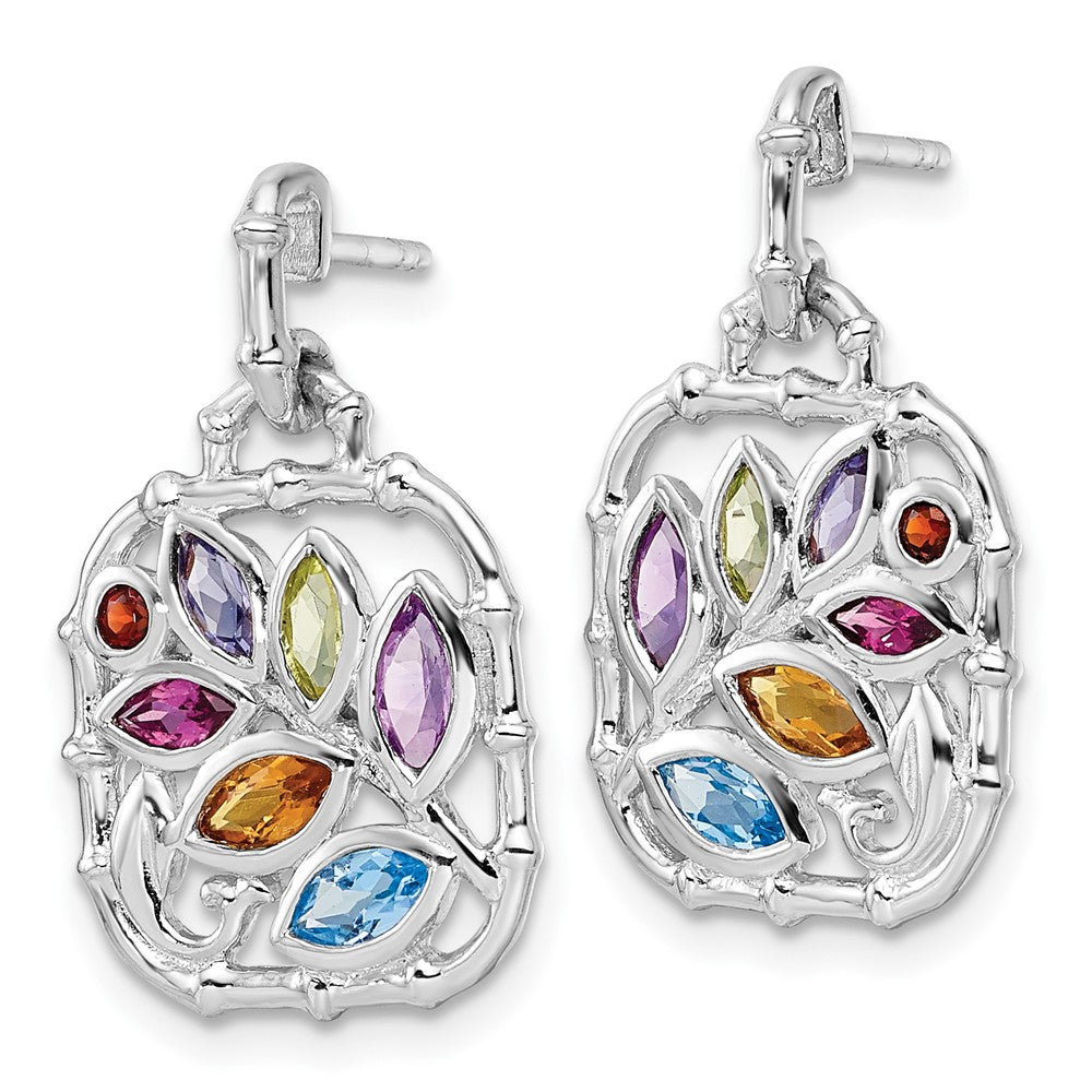 Rhodium-plated Sterling Silver Multi Gemstone Post Dangle Earrings