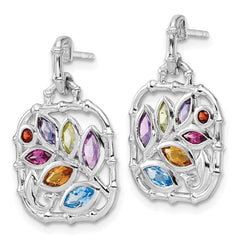 Rhodium-plated Sterling Silver Multi Gemstone Post Dangle Earrings