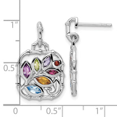 Rhodium-plated Sterling Silver Multi Gemstone Post Dangle Earrings