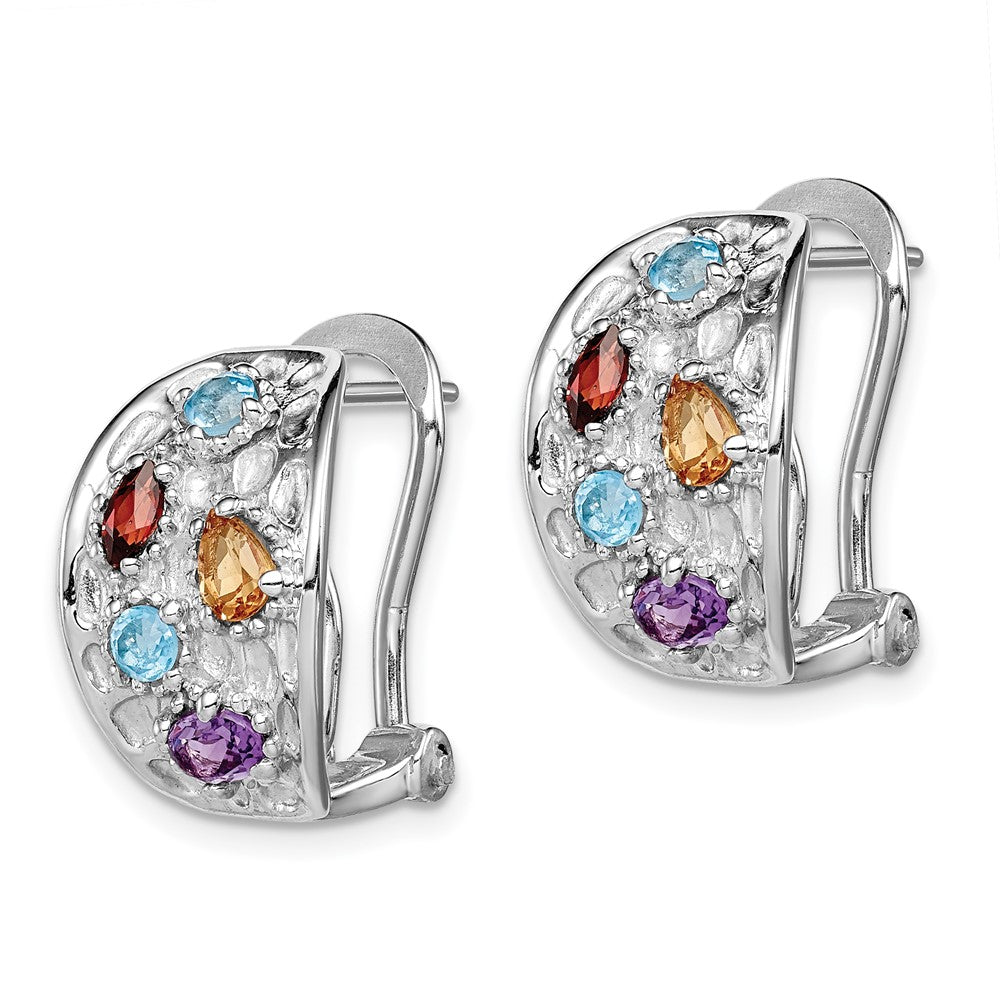 Rhodium-plated Sterling Silver Amethyst Blue Topaz Garnet Citrine Omega Back Earrings
