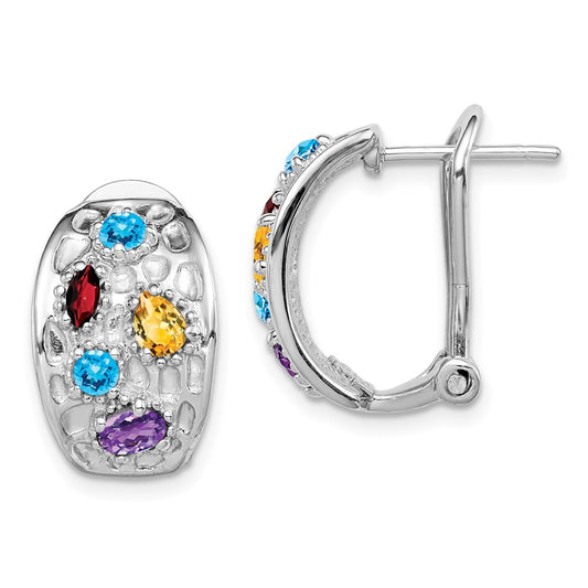 Rhodium-plated Sterling Silver Amethyst Blue Topaz Garnet Citrine Omega Back Earrings