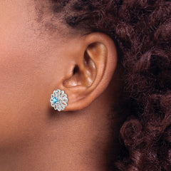Rhodium-plated Sterling Silver Blue Topaz Studs with Earrings Jackets