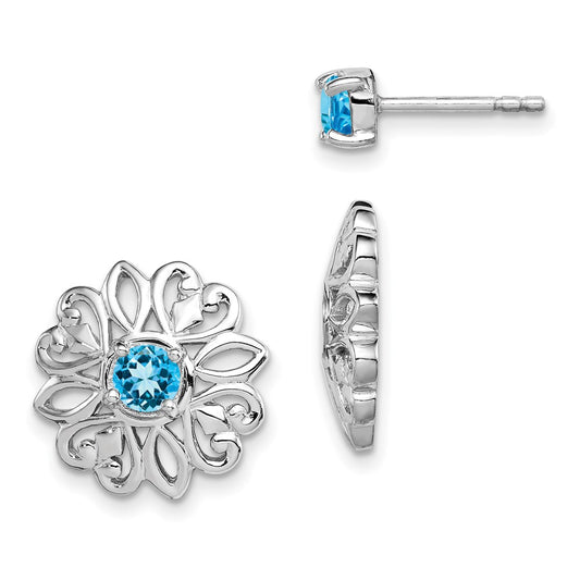 Rhodium-plated Sterling Silver Blue Topaz Studs with Earrings Jackets