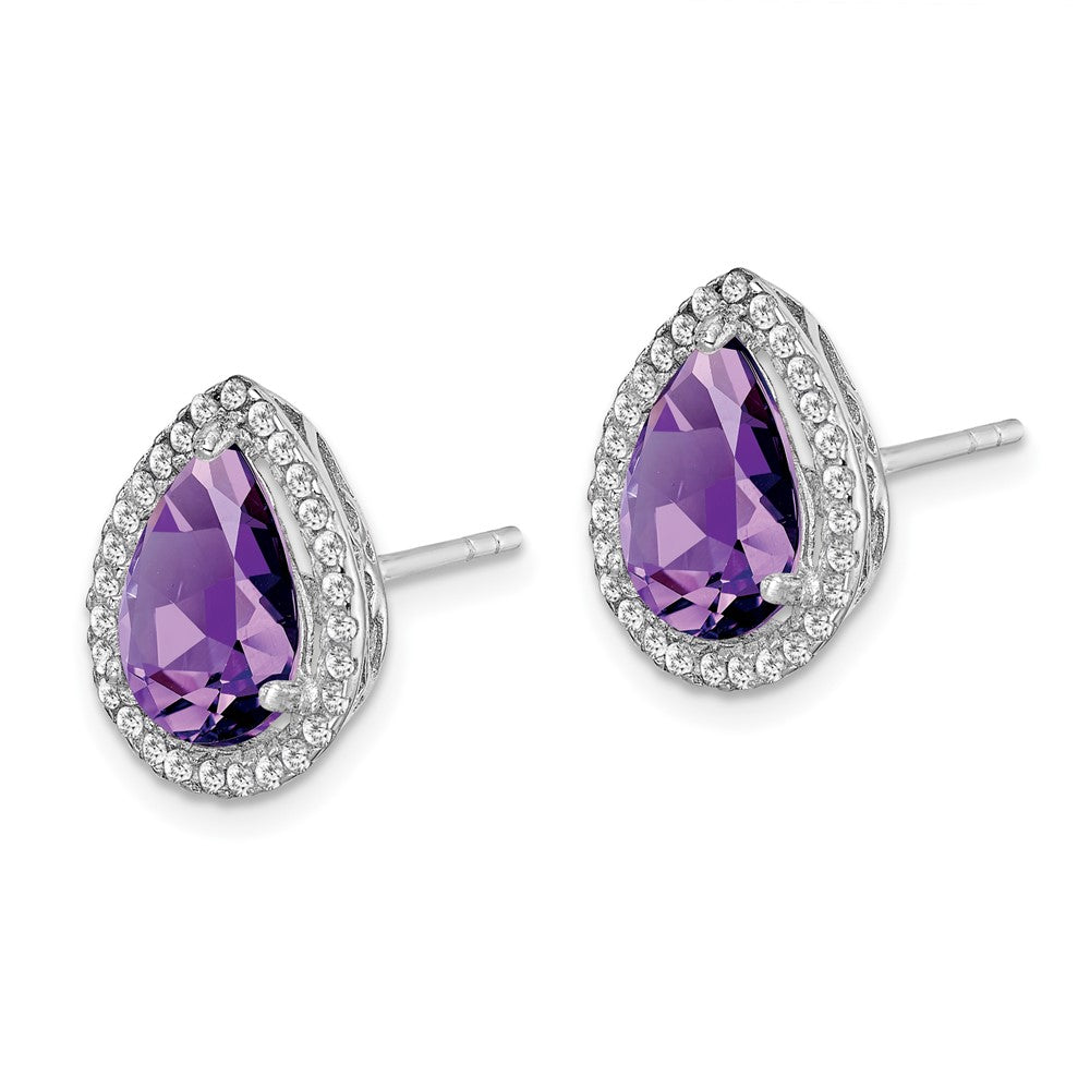 Rhodium-plated Sterling Silver Amethyst & CZ Post Earrings