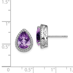 Rhodium-plated Sterling Silver Amethyst & CZ Post Earrings