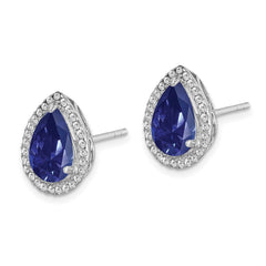 Rhodium-plated Sterling Silver Created Sapphire & CZ Post Earrings