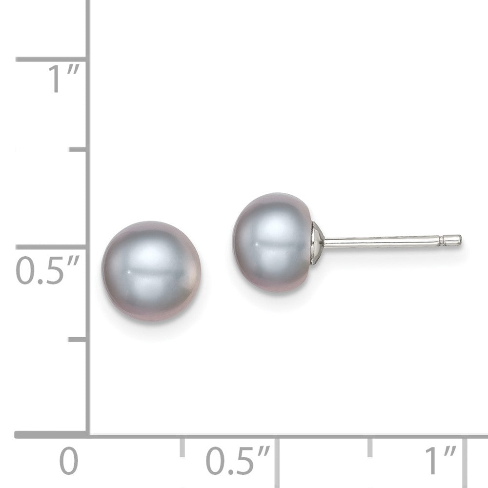 Rhodium-plated Silver 7-8mm Grey FWC Button Pearl Stud Earrings