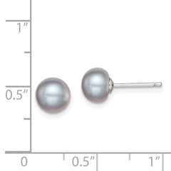 Rhodium-plated Silver 7-8mm Grey FWC Button Pearl Stud Earrings