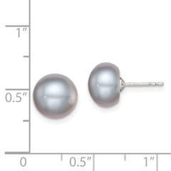 Rhodium-plated Silver 9-10mm Grey FWC Button Pearl Stud Earrings