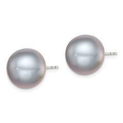 Rhodium-plated Silver 12-13mm Grey FWC Button Pearl Earrings