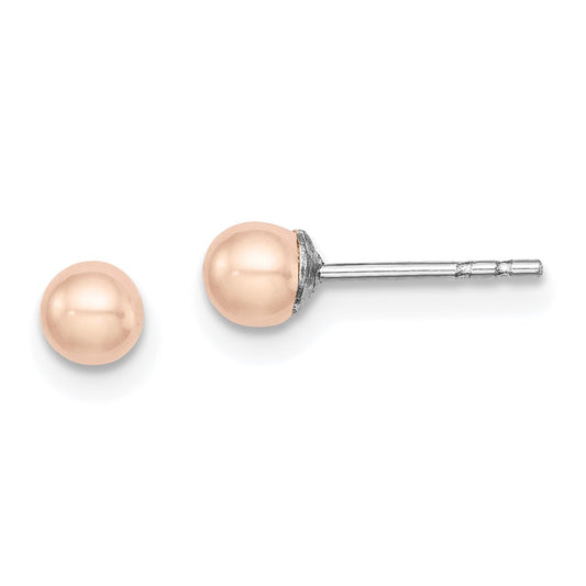 Rhodium-plated Silver 3-4mm Pink FWC Button Pearl Stud Earrings