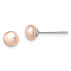 Rhodium-plated Silver 5-6mm Pink FWC Button Pearl Stud Earrings
