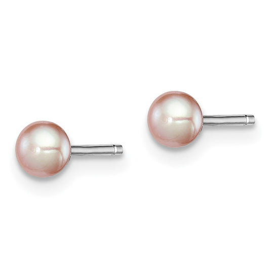 Rhodium-plated Silver 3-4mm Purple FWC Button Pearl Earrings