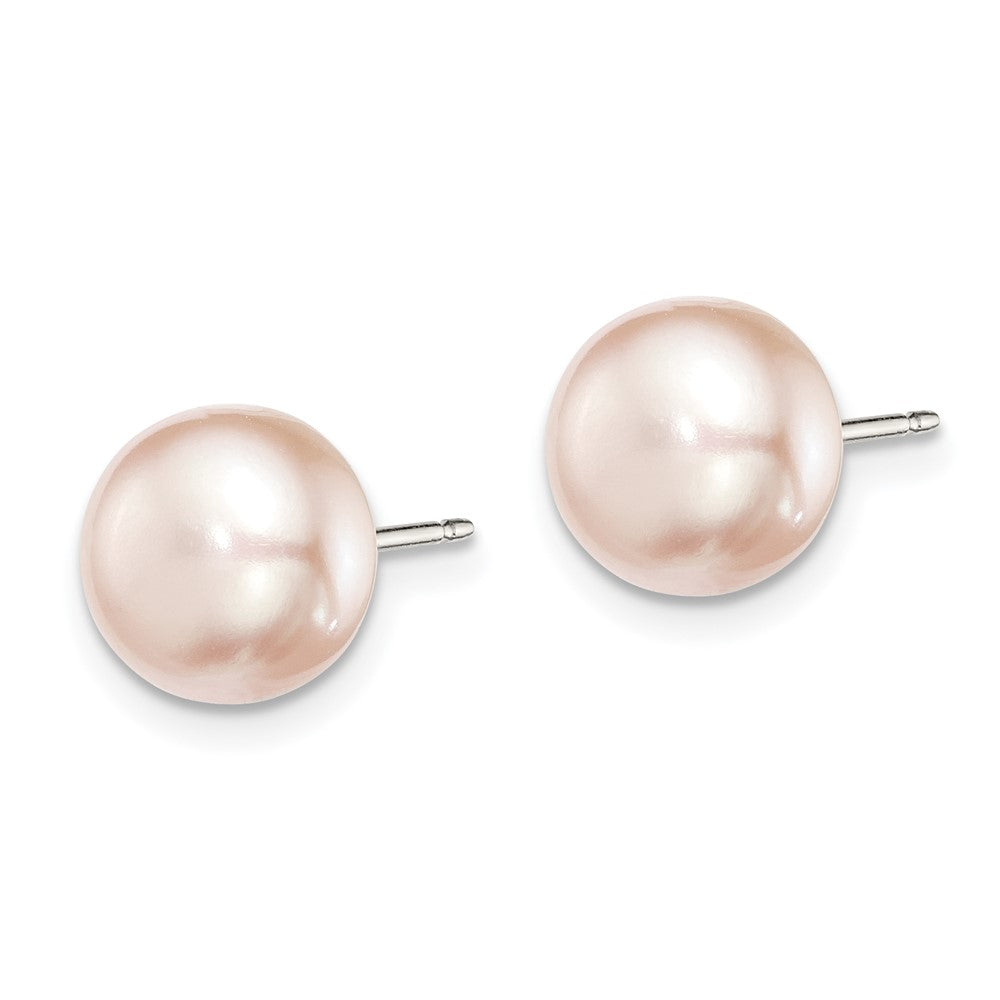 Rhodium-plated Silver 8-9mm Purple FWC Button Pearl Earrings