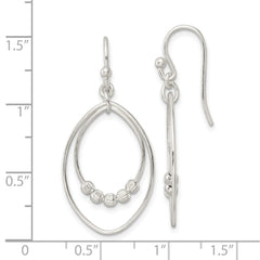 Sterling Silver Diamond-cut Beads on Oval Dangle Shepherd Hook Earrings