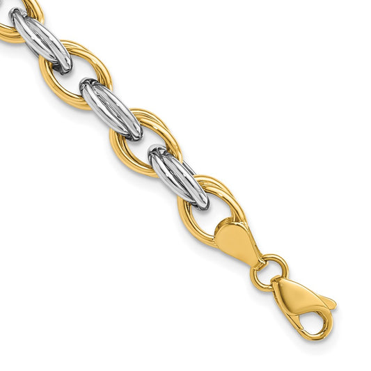 14K Two-Tone Gold 7mm Fancy Hollow Link Bracelet