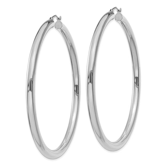 10K White Gold 4mm x 65mm Tube Hoop Earrings