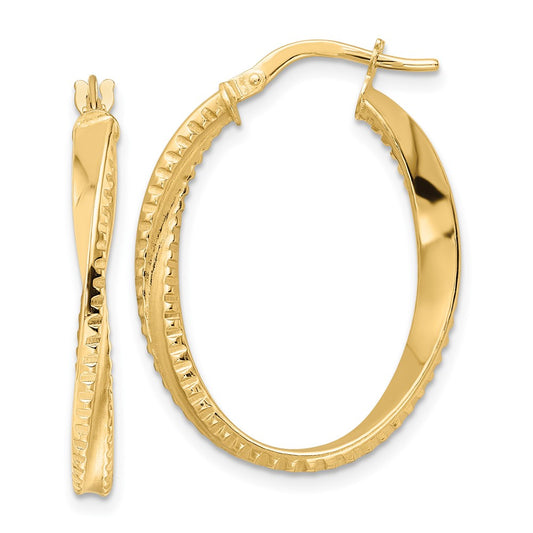 14K Yellow Gold Polished Twisted Oval Hoop Earrings