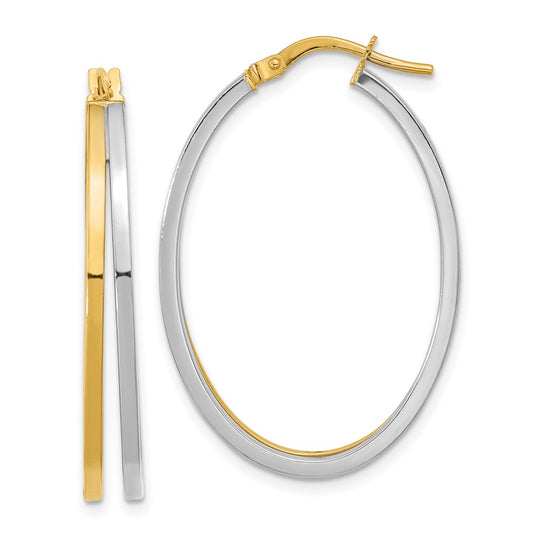 14K Two-Tone Gold Polished Oval Double Hoop Earrings