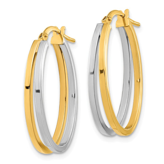 14K Two-Tone Gold Polished Oval Double Hoop Earrings