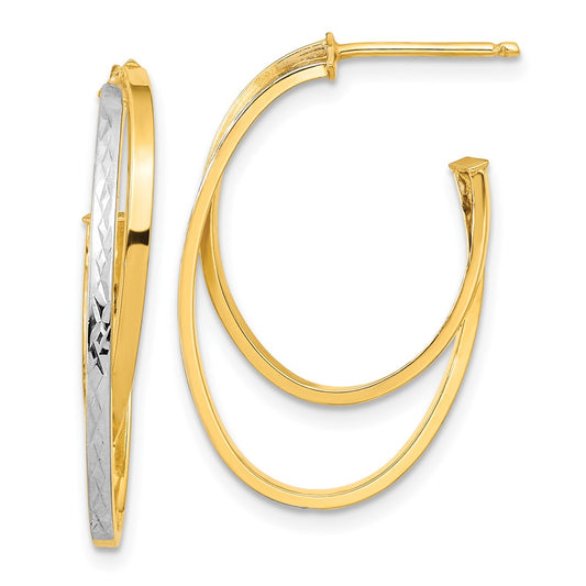 14K Two-Tone Gold Polished and Diamond-cut Double J-Hoop Post Earrings