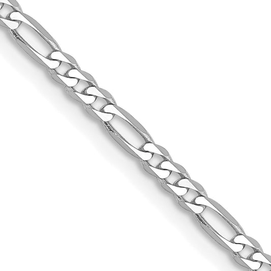 14K White Gold 2.25mm Flat Figaro Chain