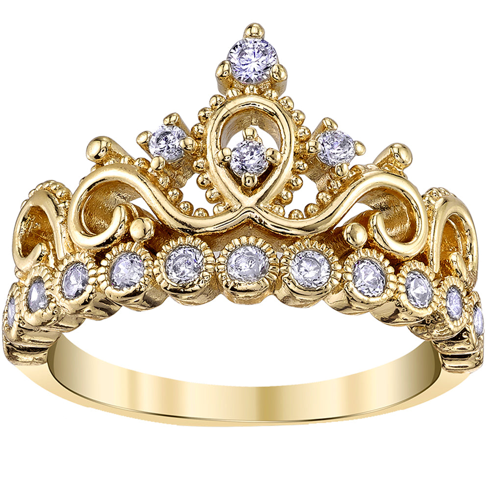 Yellow Gold Sterling Silver Tiara Crown Ring