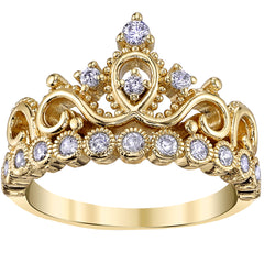 Yellow Gold Sterling Silver Tiara Crown Ring