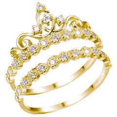 Yellow Gold Sterling Silver Tiara Crown Ring