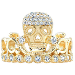 Yellow Gold-plated Silver Skull Crown Ring