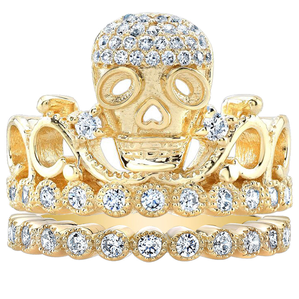 Yellow Gold Sterling Silver Tiara Crown Ring