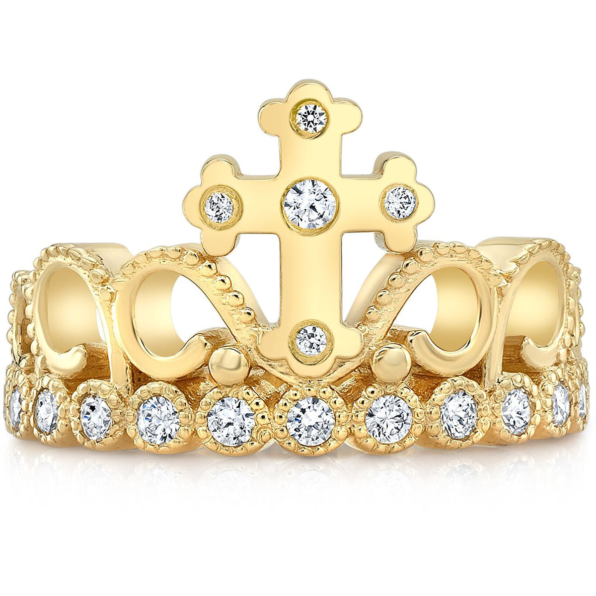 Yellow Gold-plated Silver Cross Crown Ring