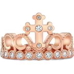 Rose Gold-plated Silver Cross Crown Ring